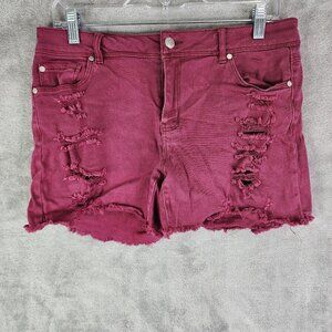 Womens Burgundy Cato Denim Shorts Est. 1946 Mid Rise Distressed cut off Size 8